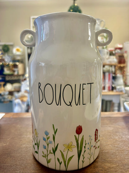 White Rae Dunn BOUQUET Jug Vase, 9 1/2"