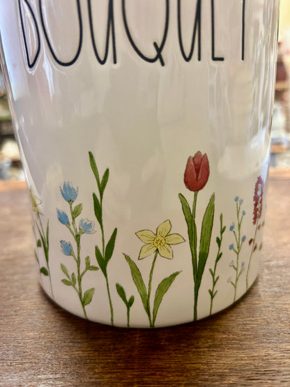 White Rae Dunn BOUQUET Jug Vase, 9 1/2"