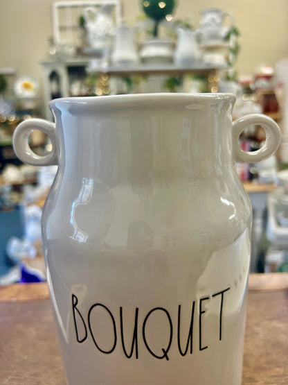 White Rae Dunn BOUQUET Jug Vase, 9 1/2"