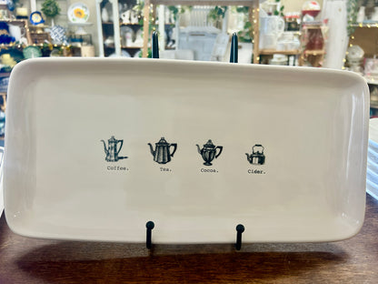 White Rae Dunn COFFEE TEA Platter, 14"