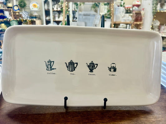 White Rae Dunn COFFEE TEA Platter, 14"