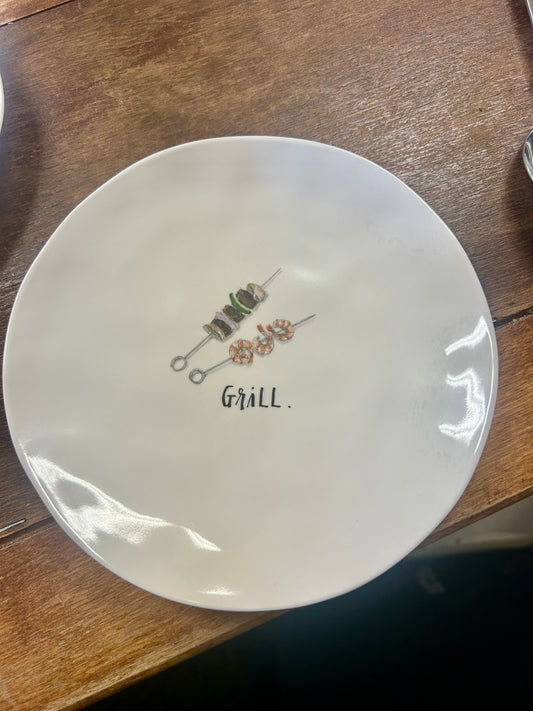 White Rae Dunn Melamine GRILL Plate, 8"