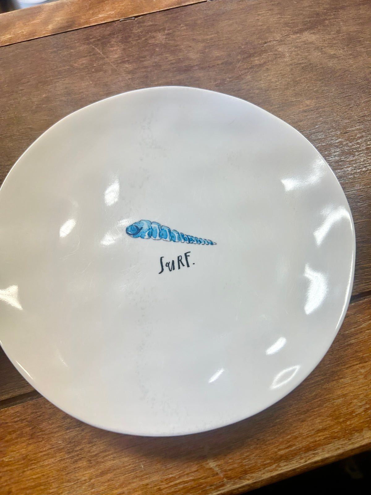 White Rae Dunn Melamine SURF Plate, 8"