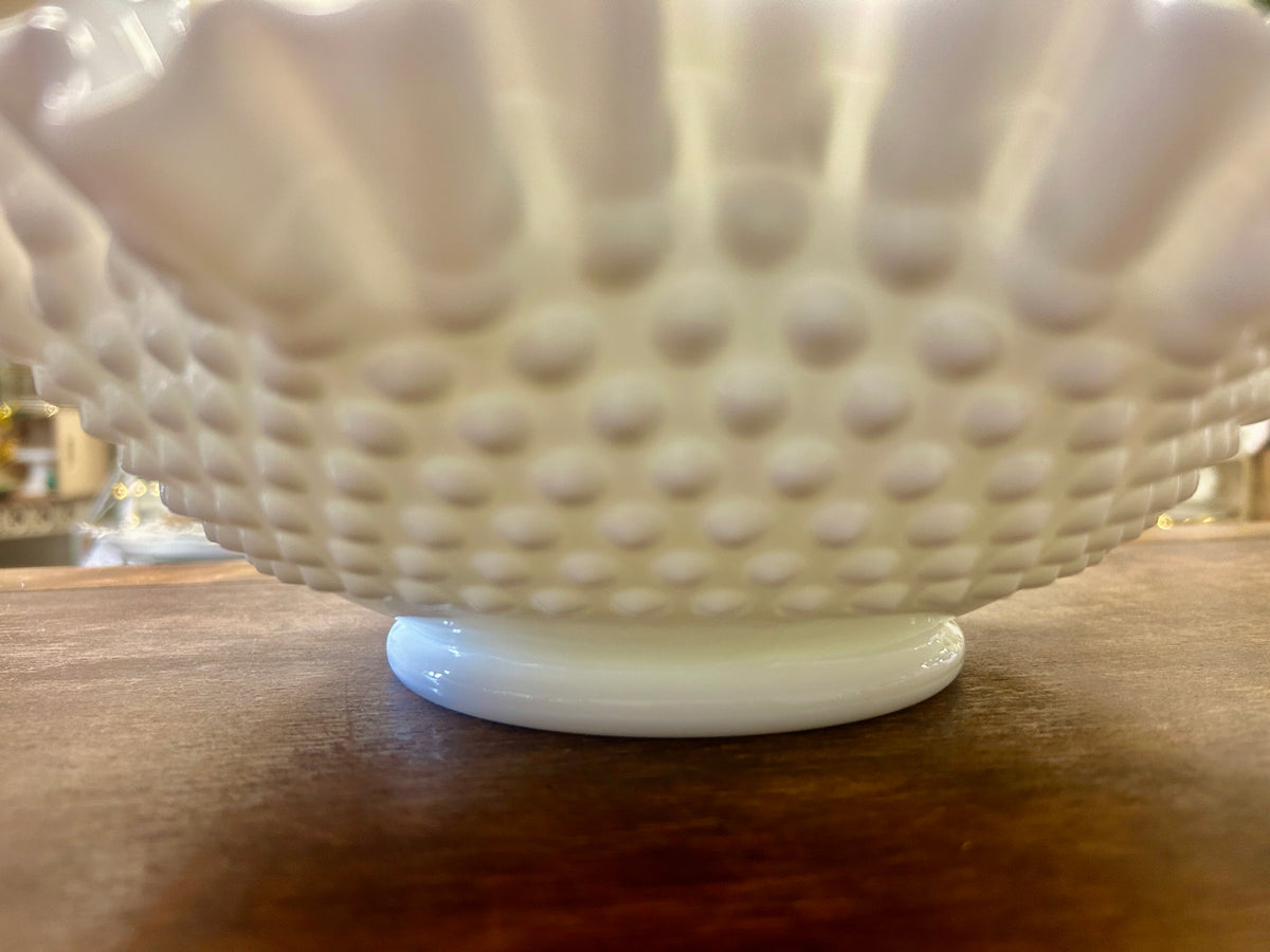 White Fenton Vintage Hobnail Milk Basket, 11"