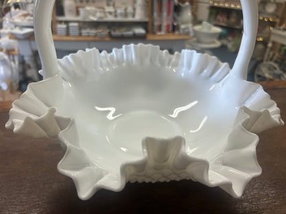 White Fenton Vintage Hobnail Milk Basket, 11"