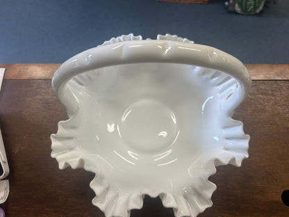 White Fenton Vintage Hobnail Milk Basket, 11"