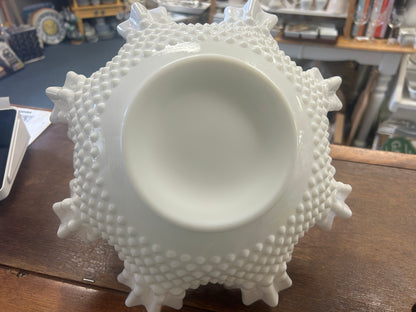 White Fenton Vintage Hobnail Milk Basket, 11"