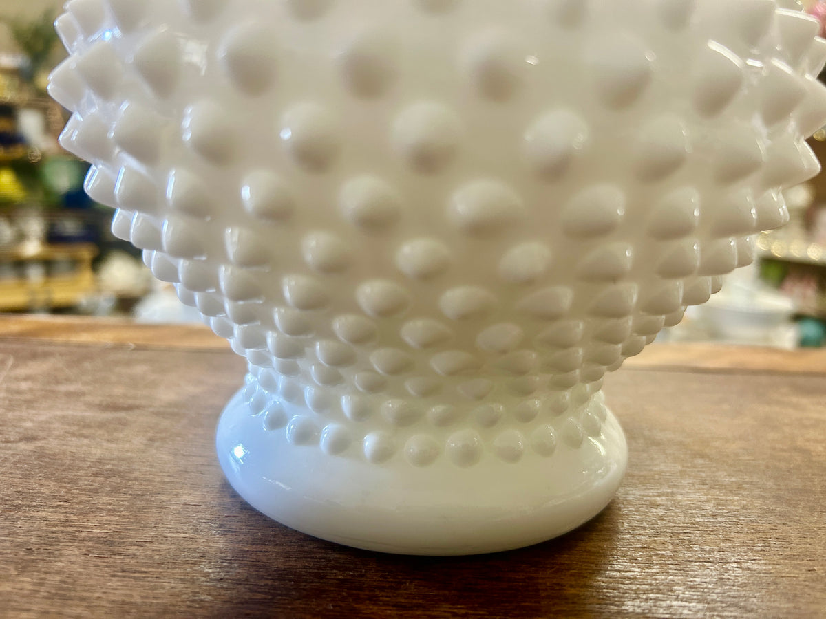 White Fenton Vintage Hobnail Ruffle Vase, 11"
