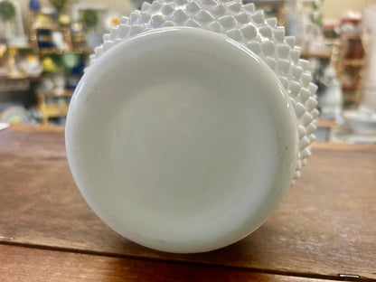 White Fenton Vintage Hobnail Ruffle Vase, 11"