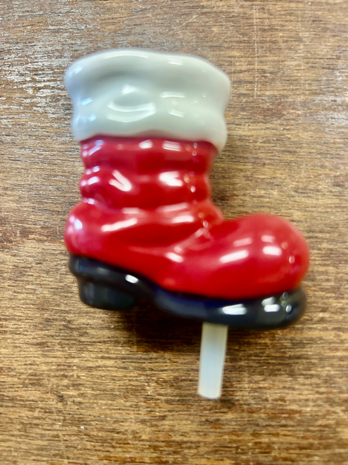 Red White Black Nora Fleming Slouchy Santa Boot Toothpick Charm, 2"