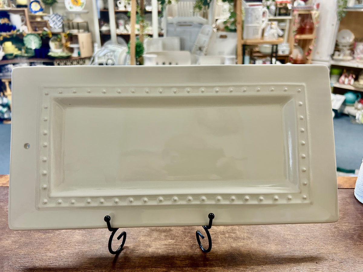 White Nora Fleming Rectangle Platter Dots, 15"
