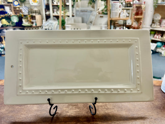 White Nora Fleming Rectangle Platter Dots, 15"
