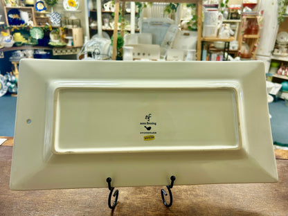 White Nora Fleming Rectangle Platter Dots, 15"