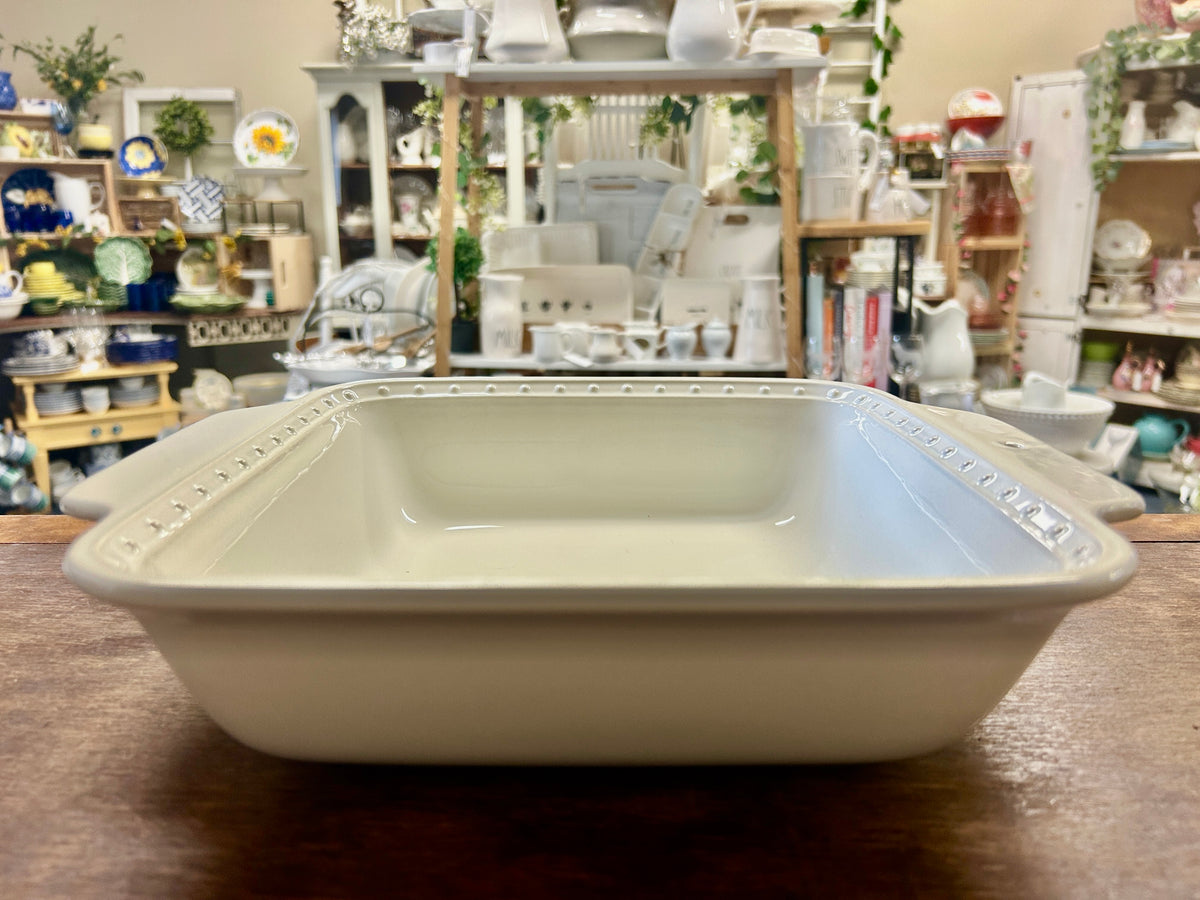 White Nora Fleming RETIRED Square Baker Dots, 8"