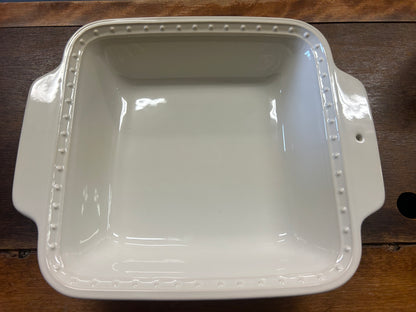 White Nora Fleming RETIRED Square Baker Dots, 8"