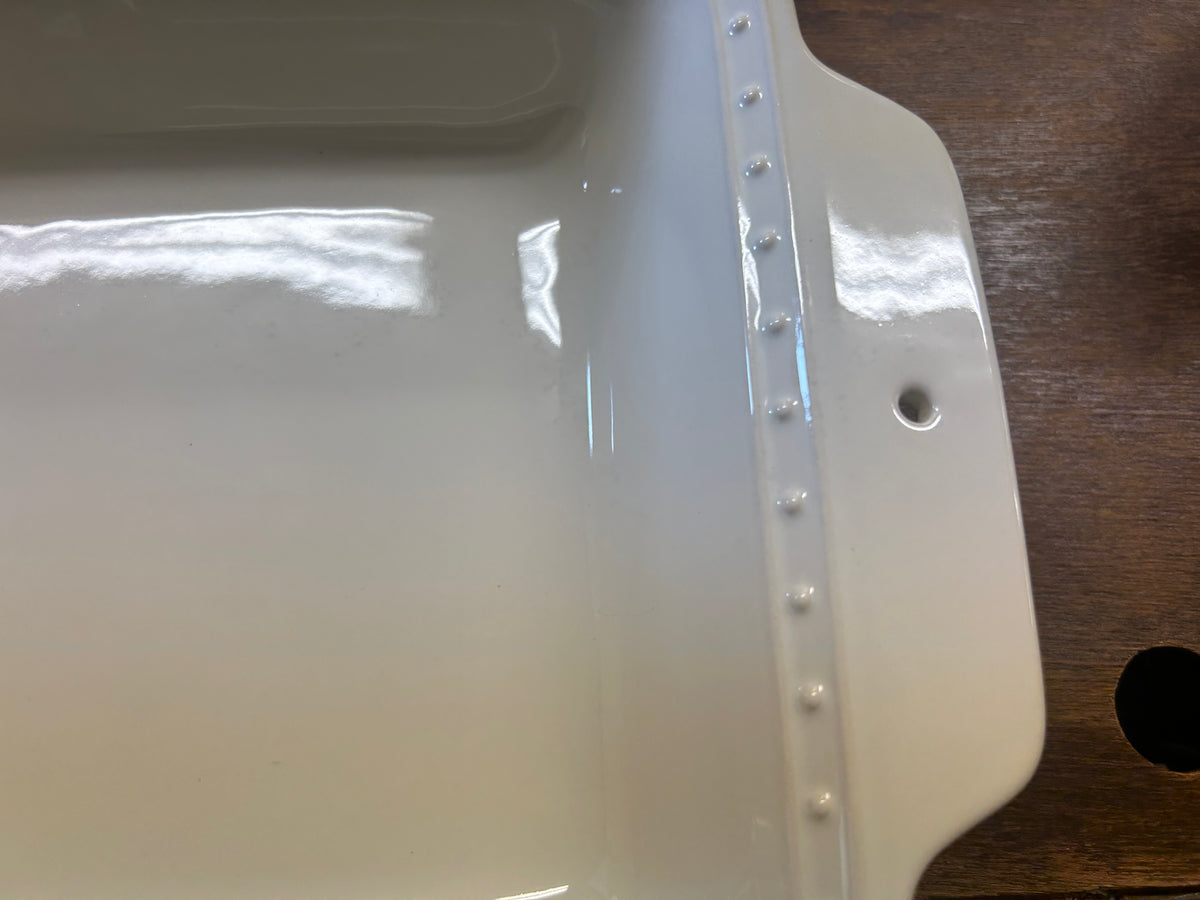 White Nora Fleming RETIRED Square Baker Dots, 8"