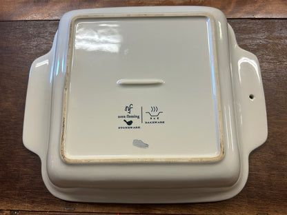 White Nora Fleming RETIRED Square Baker Dots, 8"