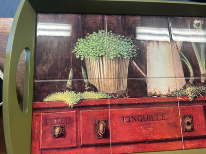 Green Wooden Tray, 20 1/2"