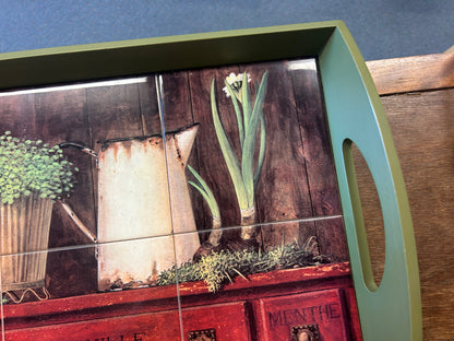 Green Wooden Tray, 20 1/2"