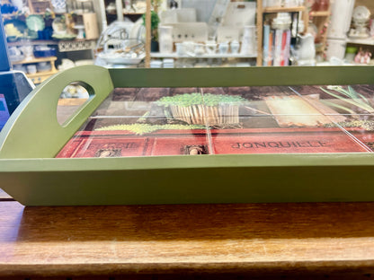 Green Wooden Tray, 20 1/2"