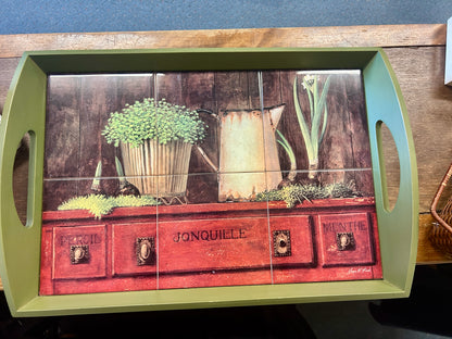 Green Wooden Tray, 20 1/2"