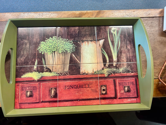 Green Wooden Tray, 20 1/2"