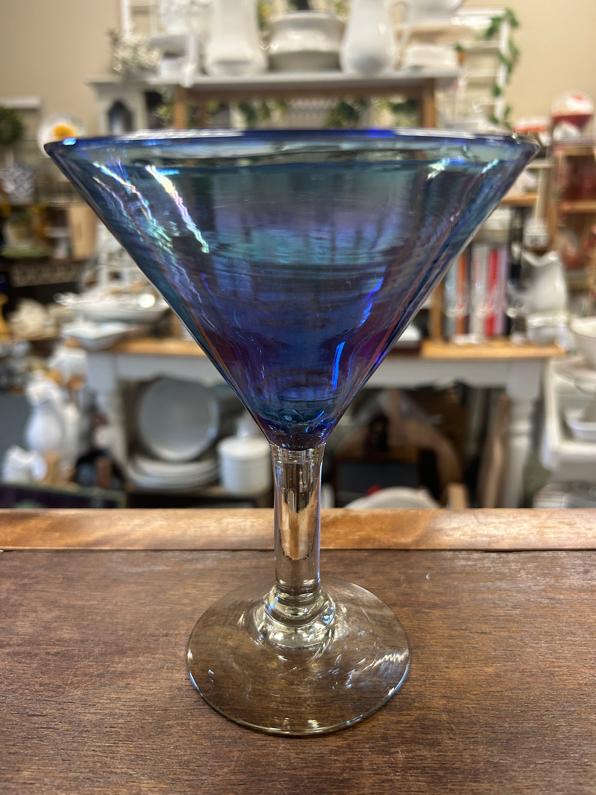 Blue  Handblown Martini Glass, 6 1/2"