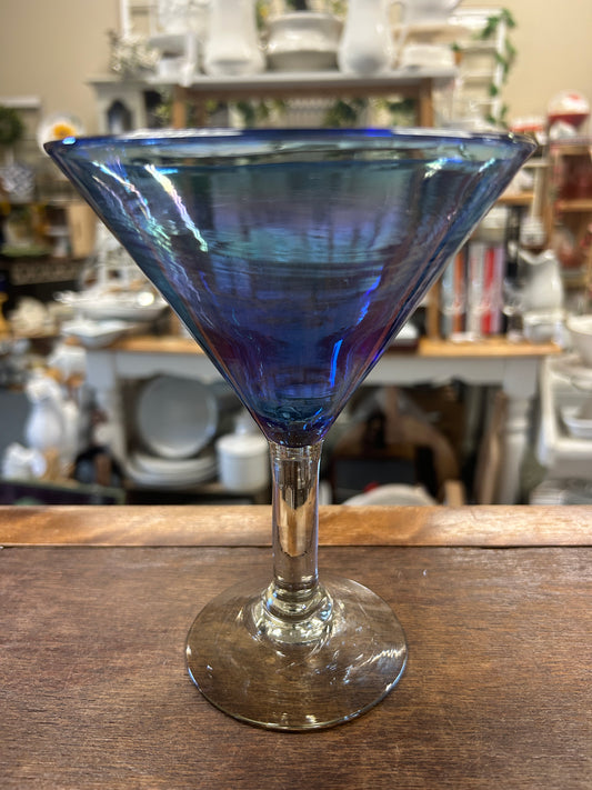 Blue  Handblown Martini Glass, 6 1/2"