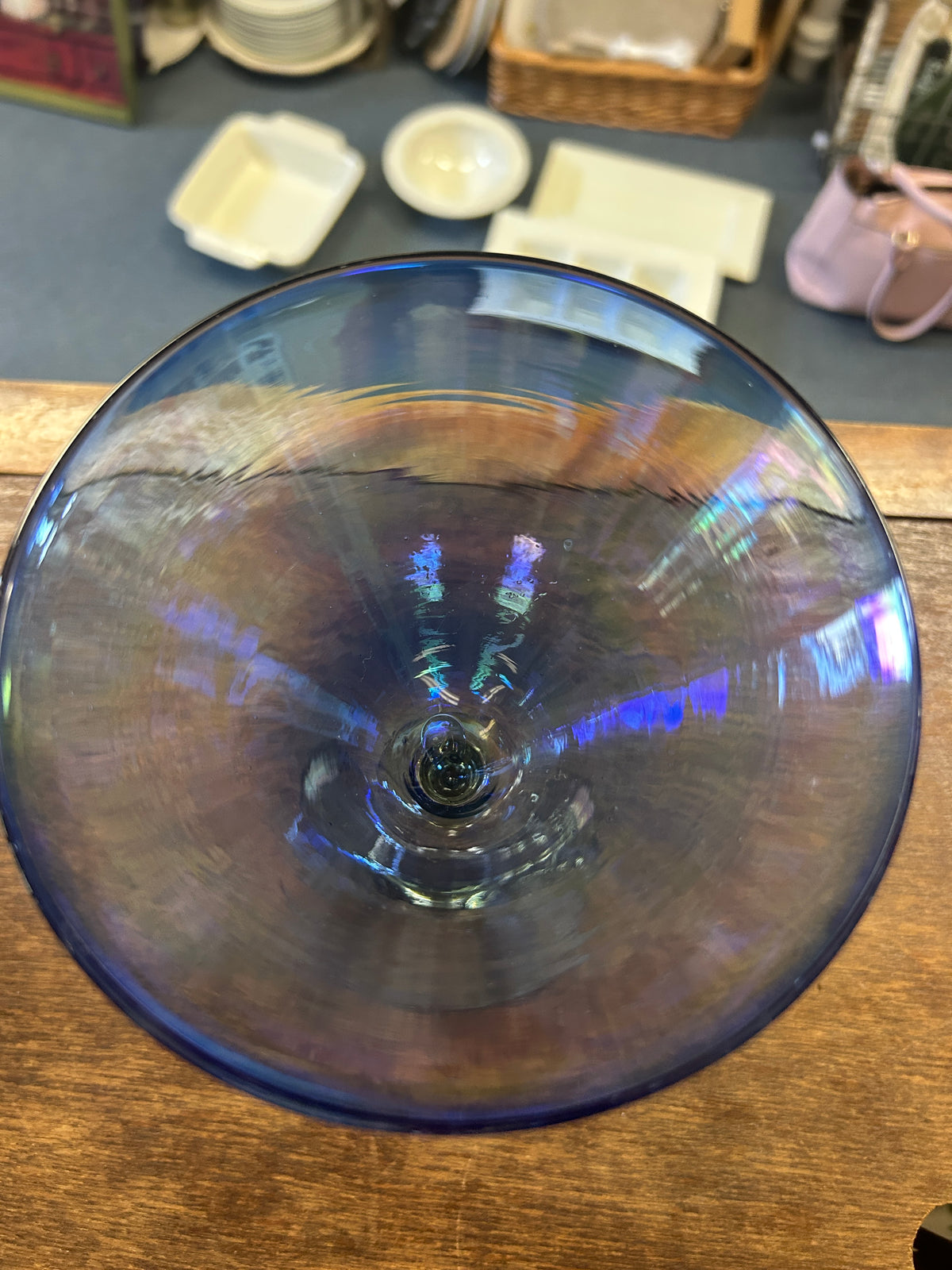 Blue  Handblown Martini Glass, 6 1/2"
