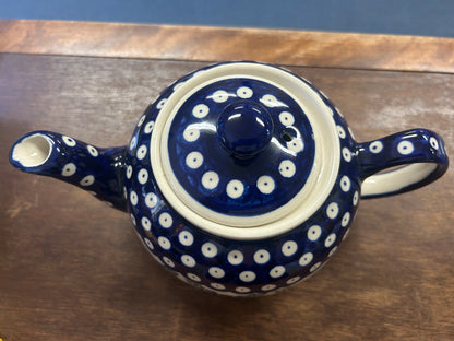 Blue & Green Boleslawiec Polish Pottery Holly Tea Pot, 9"