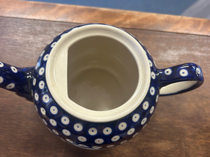 Blue & Green Boleslawiec Polish Pottery Holly Tea Pot, 9"