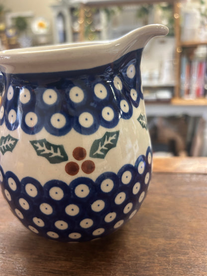 Blue & Green Boleslawiec Polish Pottery Holly Pitcher, 5 3/4"
