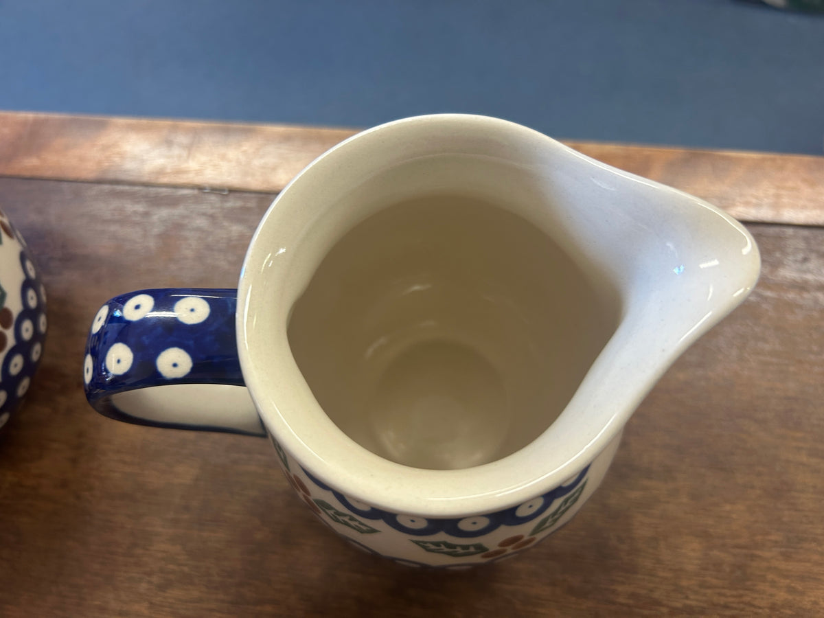 Blue & Green Boleslawiec Polish Pottery Holly Pitcher, 5 3/4"