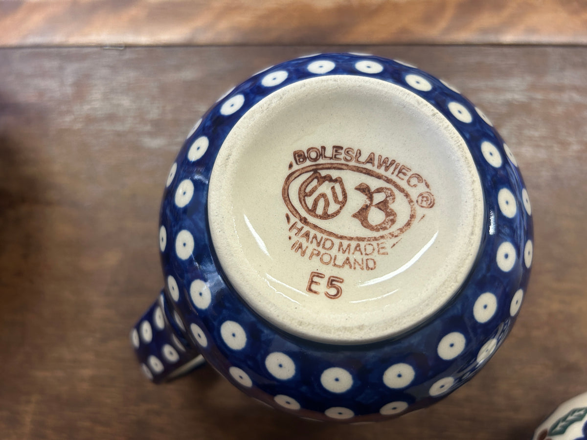 Blue & Green Boleslawiec Polish Pottery Holly Pitcher, 5 3/4"