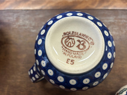 Blue & Green Boleslawiec Polish Pottery Holly Pitcher, 5 3/4"