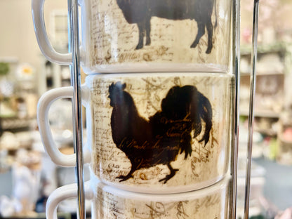 Brown & White Cypress Home Cow Pig Rooster Stacking Mugs, 10"