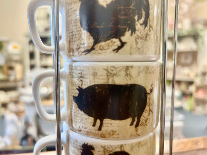 Brown & White Cypress Home Cow Pig Rooster Stacking Mugs, 10"