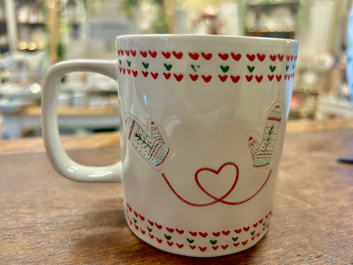 Red Green White Stonewall Kitchen Mitten Mug, 3 3/4"