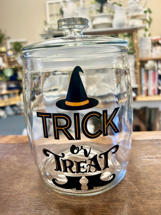 Clear  Trick or Treat Witch Canister, 8 1/2"