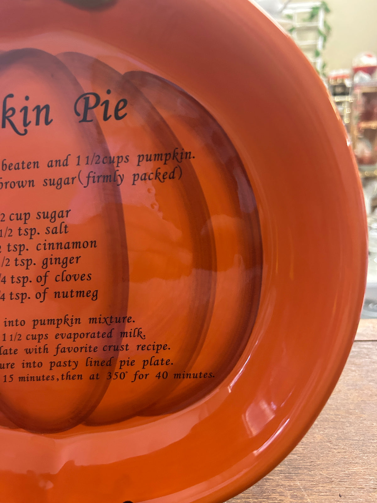 Orange Harvest Pumpkin Recipe Pie Plate, 11 1/2"