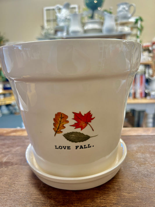 White Rae Dunn LOVE FALL Planter, 6 3/4"