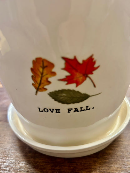 White Rae Dunn LOVE FALL Planter, 6 3/4"