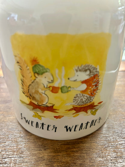 White Rae Dunn Sweater Weather Canister, 6 3/4"