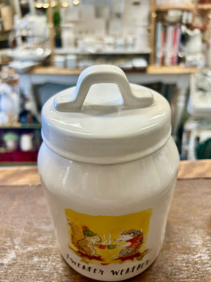 White Rae Dunn Sweater Weather Canister, 6 3/4"