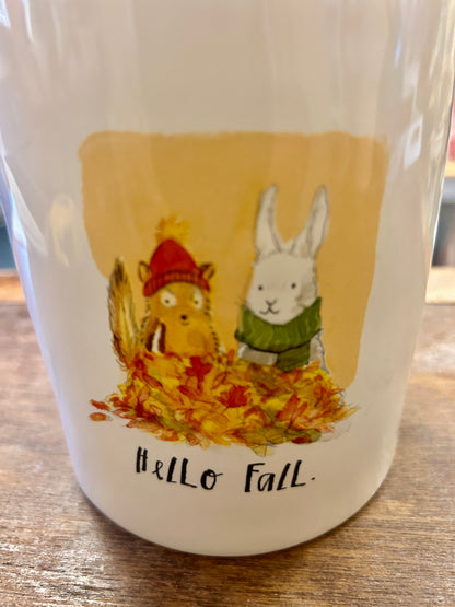 White Rae Dunn HELLO FALL Canister, 8"