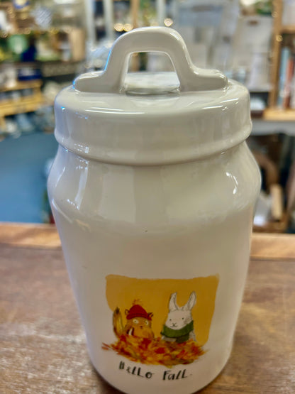 White Rae Dunn HELLO FALL Canister, 8"