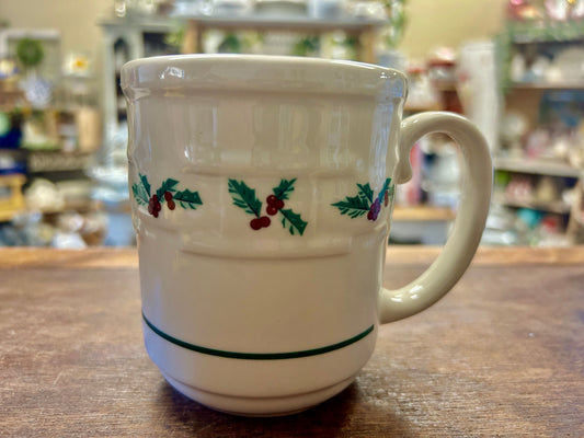 Red Green White Longaberger Christmas Holly Mug, 4 1/4"