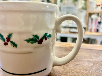 Red Green White Longaberger Christmas Holly Mug, 4 1/4"