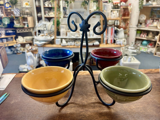 Multicolor Longaberger Metal Caddy w/4 Bowls, 9 1/2"