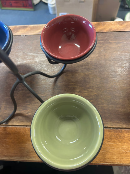 Multicolor Longaberger Metal Caddy w/4 Bowls, 9 1/2"